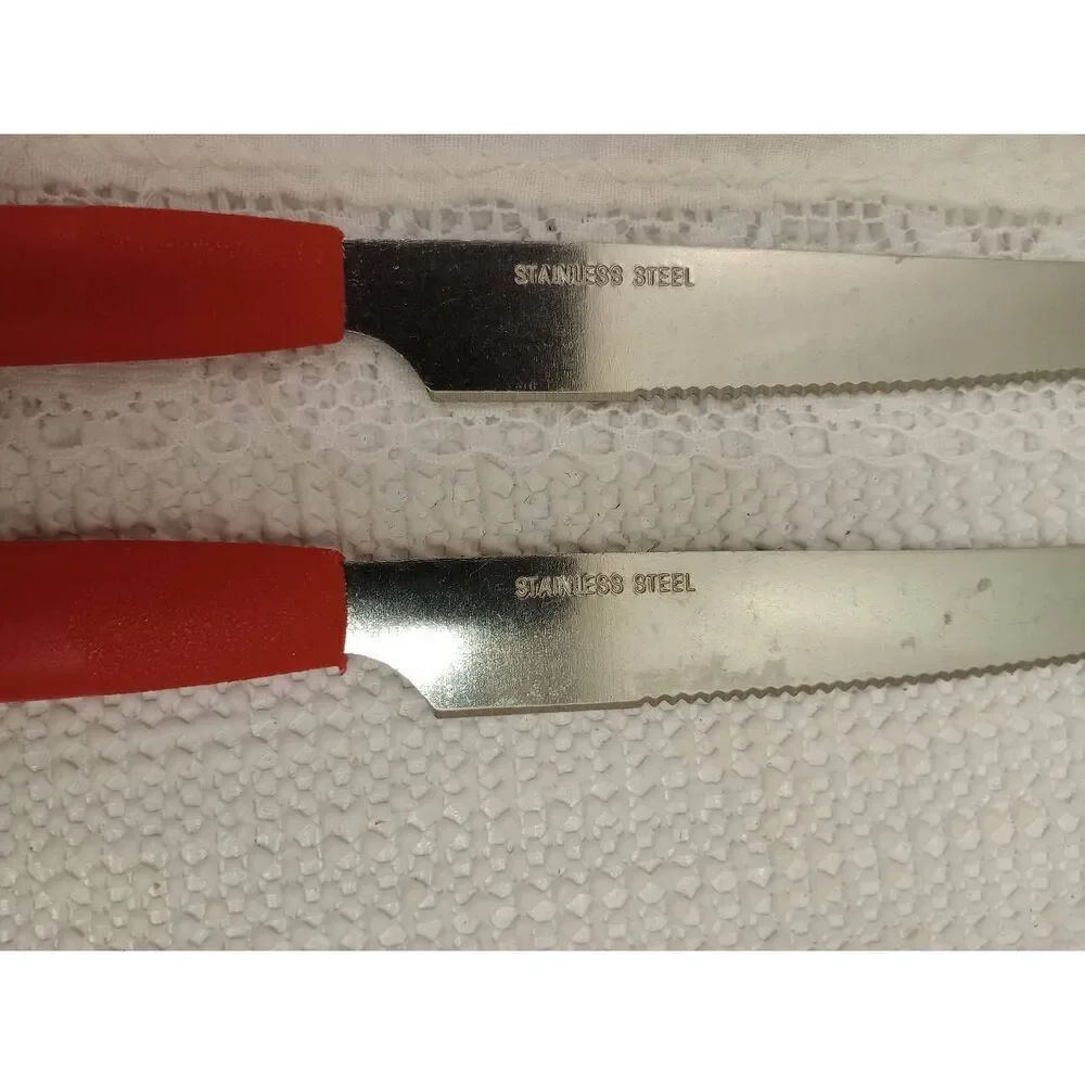 Vintage red plastic handled silverware, miscellaneous pieces